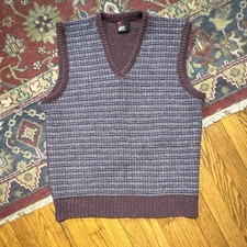 Robert Bruce Vintage 1970s Wool Blend Vest Purple Blue White Size L 44" Chest