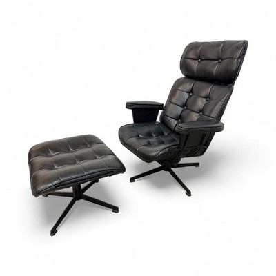 Mid-Century Modern Homecreast Eames Style Black Leather Swivel Lounge Chair