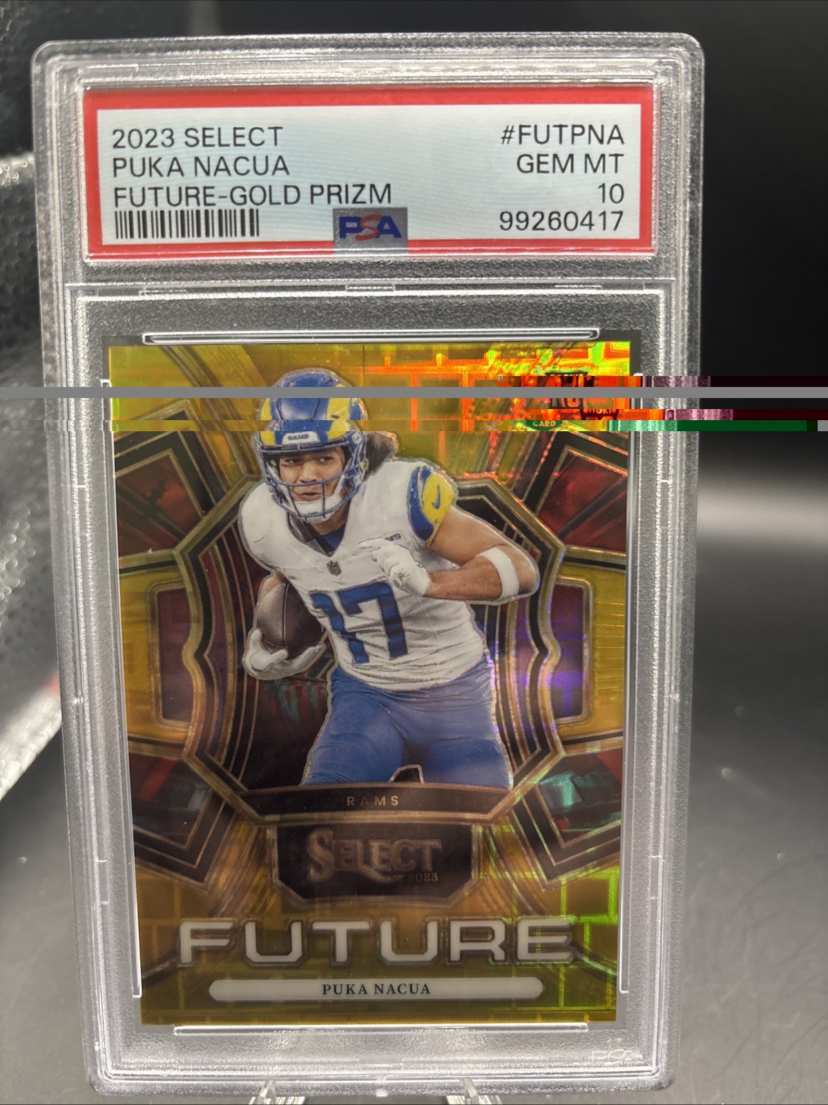 Puka Nacua RC 2023 Panini Select Future Gold Prizm /10 (RC) PSA 10 FUT-PNA