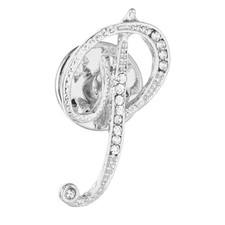 Rhinestone Letter Lapel Pins Alphabet Brooch Pins Silver Tone Letter P
