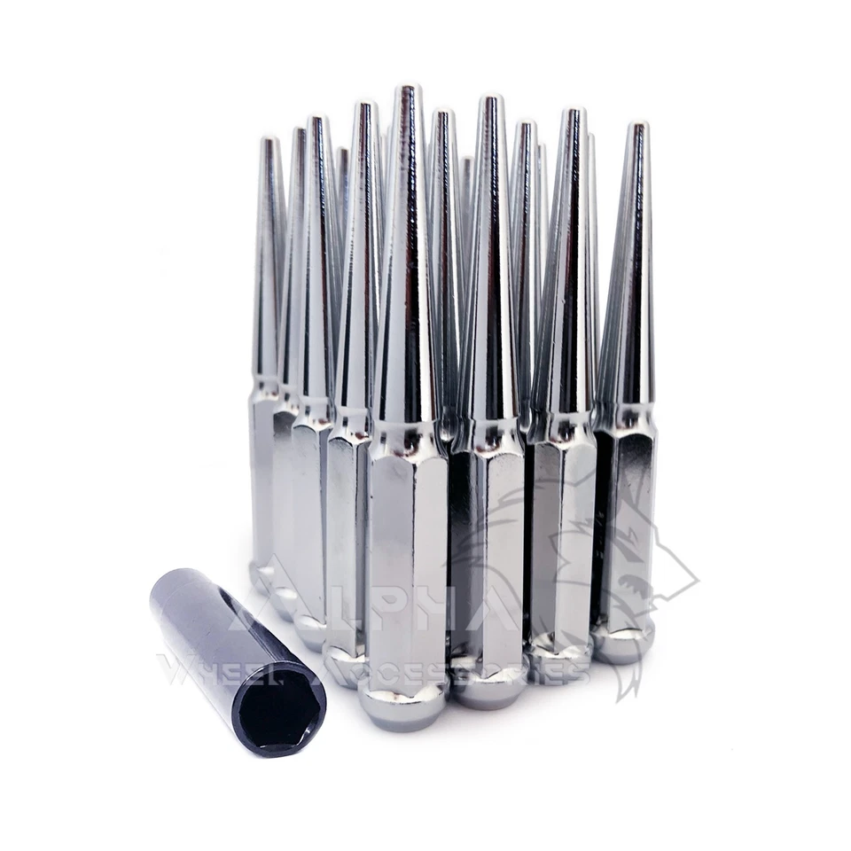 20 tuercas de clavos cromadas M12x1,5 para ruedas cónicas de repuesto de 6" de alto + 1 llave Foto 2 de 4