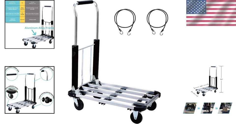 轻质铝合金折叠推车 - 330 磅容量,便于运输 — 第 2/4 张图片