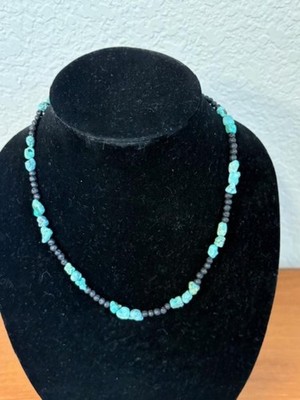 Lava and Turquoise Nugget Stone Beaded Necklace 19'' Long
