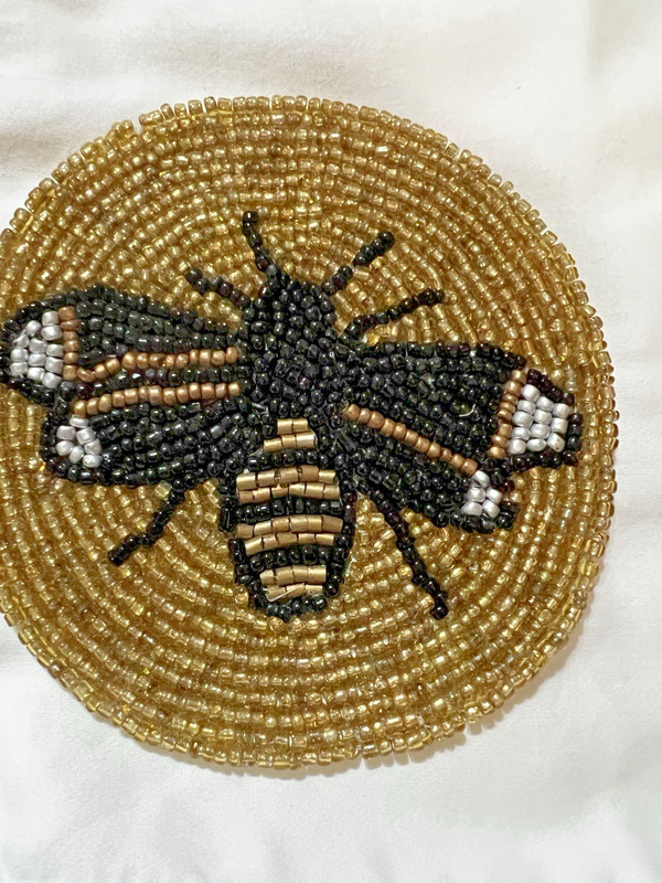 Glass Beaded Set of 4 BEE Coasters NEW From Ross Brands Gold and Black
