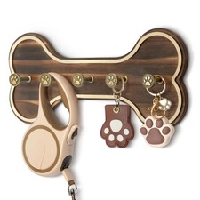 Farmhouse Key Holder for Wall - Decorative Rustic Dog Leash Hanger Wall Mount...