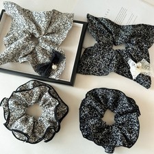 Square Floral Hair Scrunchies Lace Bowknot Pearl Large Intestine Hair Band  