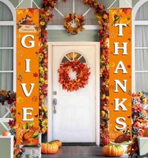 Thanksgiving Decorations GIVE THANKS Banner Porch Door Sign Autumn Fall
