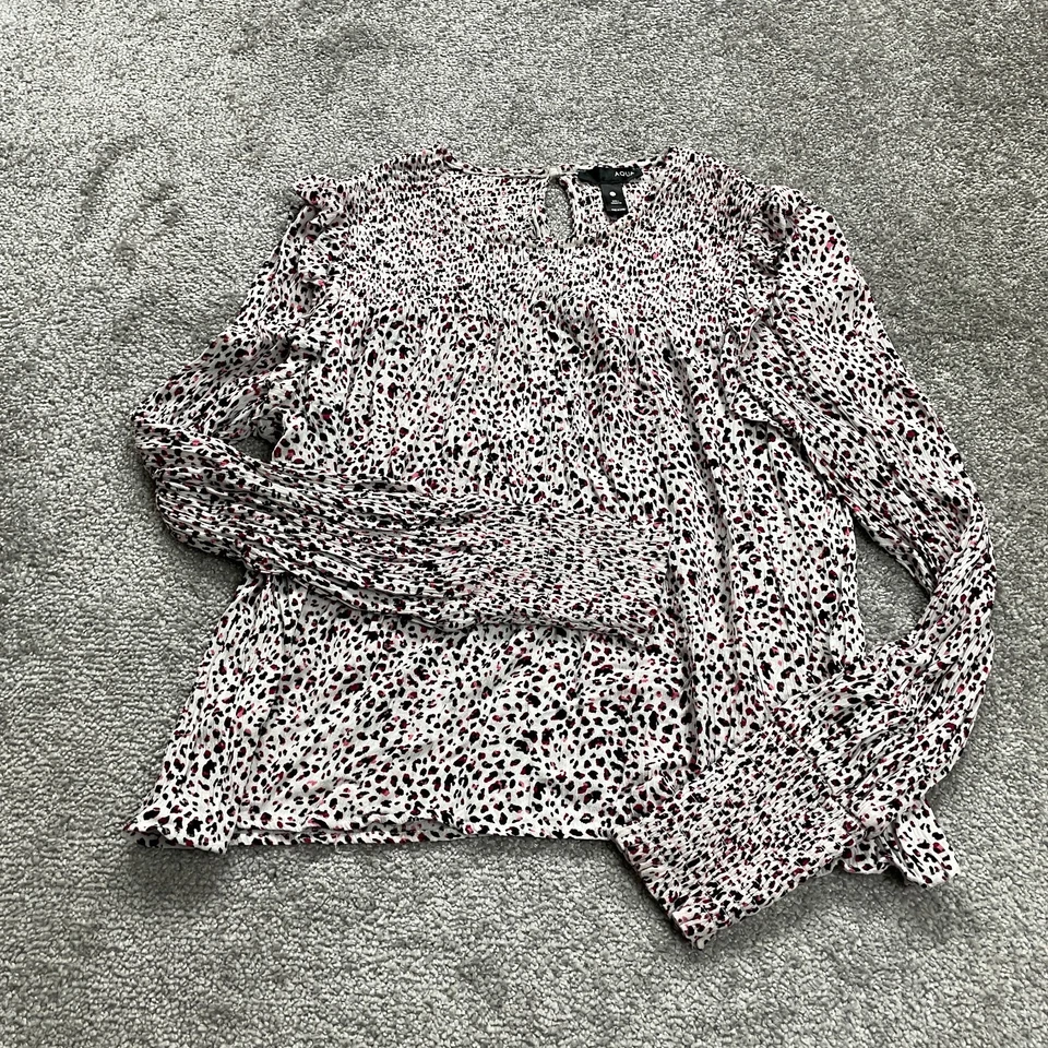 Aqua на Bloomingdale's туника блузка женщин маленький белый леопард длинным рукавом Топ - Изображение 2 из 4