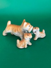 Vintage Scottish Terrier With 2 Puppies On Chain Figurine JAPAN 1950's Dogs