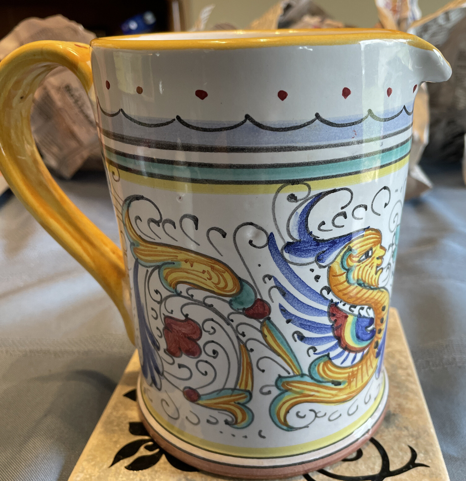 Vintage Hand Painted Deruta Italian Pottery pitcher With Griffin Design ...