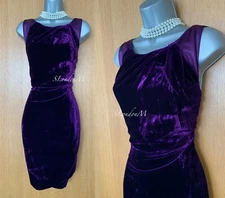 Karen Millen UK 10 Purple Silky Velvet Ruched Cocktail Party Prom Shift Dress
