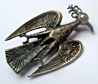 Grande Broche Aigle En Argent Vintage - Bijou Ancien, Thème Rapace, Collection N°752