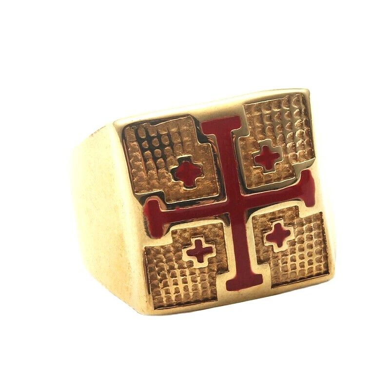 Anillo Cruz Caballeros Templarios Cruzadas De Colección Acero Inoxidable Anillo Motociclista Talla 7-13 Foto 2 de 4