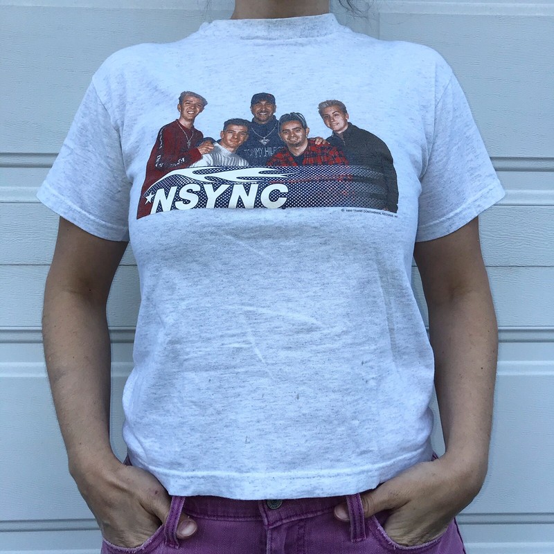 N'SYNC vintage VTG 90s tee t-shirt JUSTIN TIMBERLAKE JT youth medium M 1990 gray