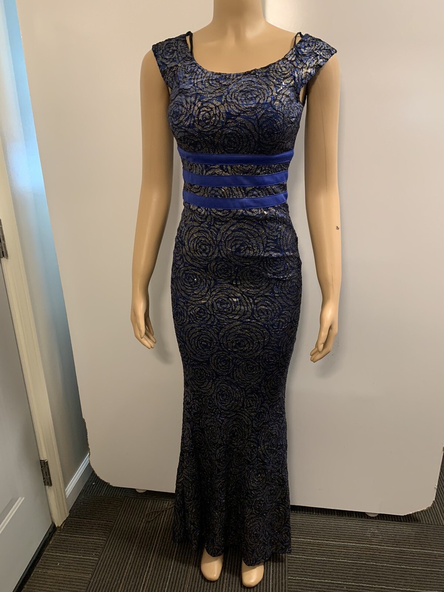 Women Junior Blue lace Sequins Bodycon Mermaid maxi dress Size (S)  Sleeveless | eBay