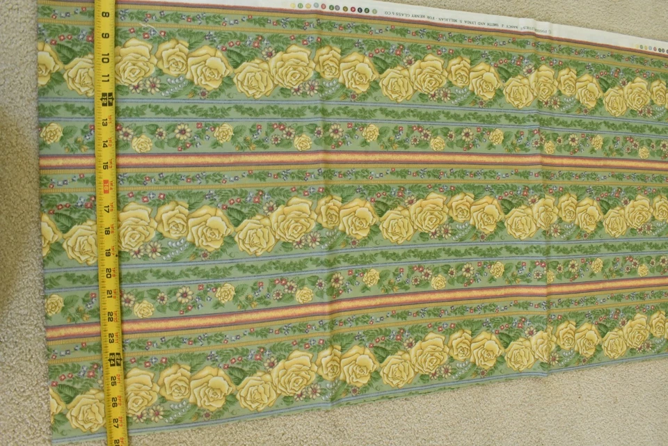 By 1/2 Yd, Vintage, Gold Floral Stripes on Green, Henry Glass/Possibilities,V315 - Image 2 of 4