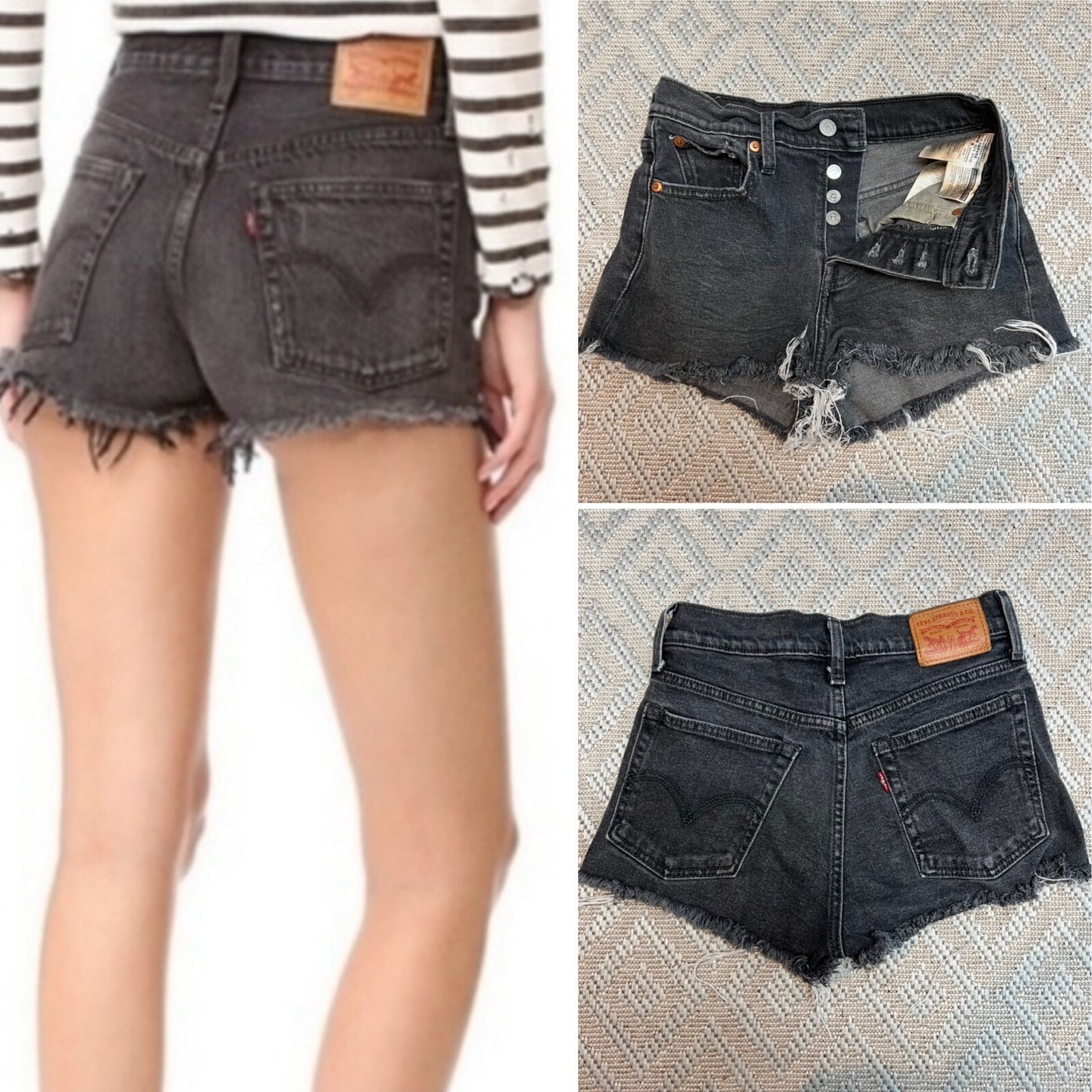 Levi's Faded Black Denim CutOff Short Button Fly 501… Gem