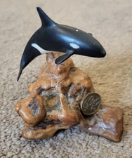 John Perry Orca Killer Whale Sculpture Burlwood Base 3.75"