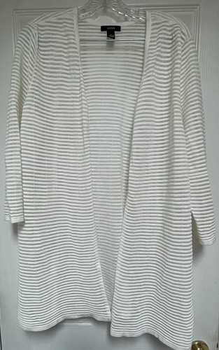 Alfani weiße transparente gestreifte offene Strickjacke Damen XL Strand Coverup Kreuzfahrt - Bild 2 von 8