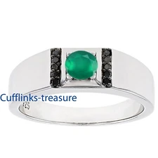 Natural Green Onyx & Spinel Gemstones with 925 sterling Silver Ring For Men #C08