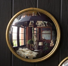 Convex Wall Mirror 10" Round Gold Framed Antique Vintage Style