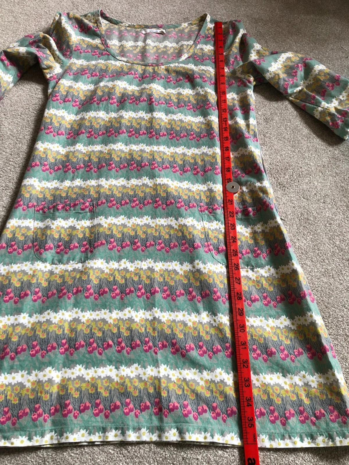 Abito Seasalt San Valentino tunica tasche verde rosa floreale taglia 10 ottimo stato matrimonio