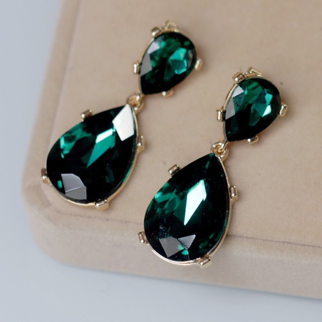 Costume Earrings Studs Gold Two Teardrop Green Emerald Class Wedding Retro B13 eBay