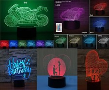 3D Night Light LED 7 Colors illusion USB Touch Bedroom table Lamp Kid w/Gift Box