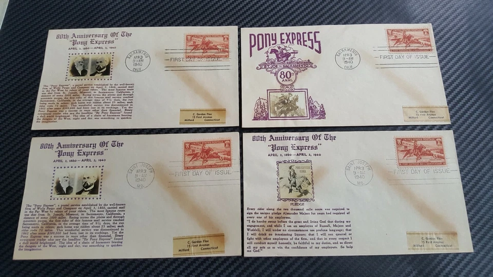 4 Lot: US Stamps 1940 First Day Of Issue 80th Anniversary of The Pony Express - Image 2 of 4