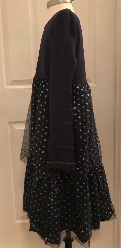 Hanna Andersson Vestido giratorio con lunares plateados Talla 140 (US 10) Azul marino Foto 3 de 4