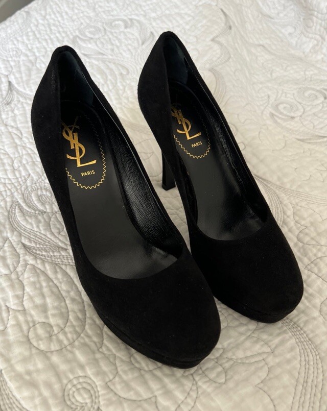 Saint Laurent plateau tacchi neri in pelle scamosciata