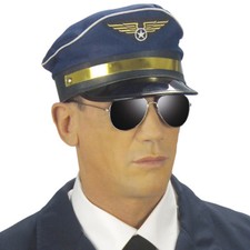 PILOTEN MÜTZE # Hut blau Flieger Kapitän Air Pilot Herren JGA Motto Kostüm Party