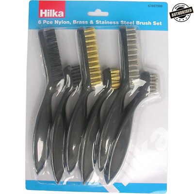 Hilka 67607906 Edelstahl Nylon Messing Draht Bürsten Set, 7'' & 9'' - 6 Stück