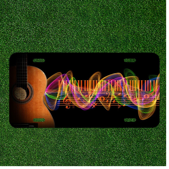 Custom Personalized License Plate Auto Tag With Guitar And Musical Notes NEW