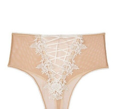 Victorias Secret Dream Angels Coconut White High Waist Thong Size S Lace Up Mesh
