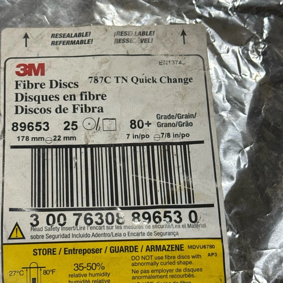 3M 787C TN Quick Change Fibre Discs 7in 80+ Grit 89653 Ultra-Rapid Cut 25PK - Image 3 of 3