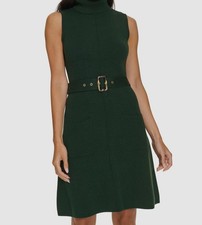 Jessica Howard Women's Green Sleeveless Belted Sweater Dress Size S