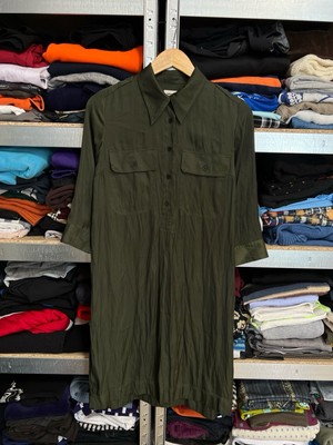 Zadig & Voltaire Mid Length Button Dress Roa Satin Khaki Collared Blouse Size S