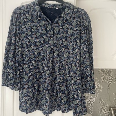 Seasalt Cornwall Embrace Jersey Shirt 3/4 Sleeve Blue Leafy Floral UK18 44  bust