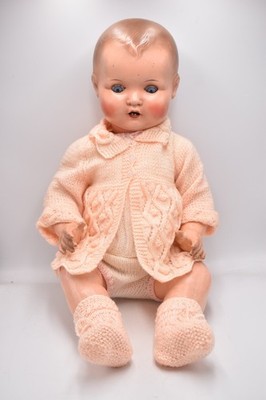 Vintage 30er Jahre deutsche Komposition Puppe blinzelnde Schlafaugen Zähne 60 cm
