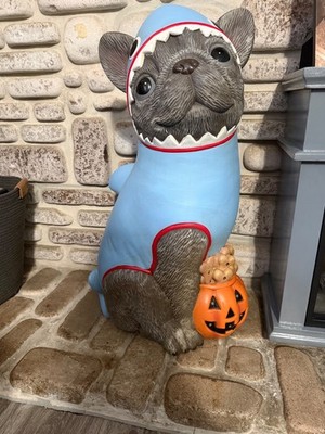2026 Home Depot 2.5 ft gray frenchie in shark costume Halloween Dog Blow mold