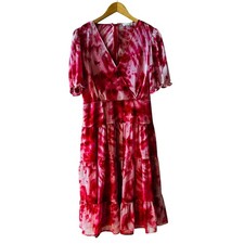 Calvin Klein Pink Printed V Neck Tiered Dress Size 8