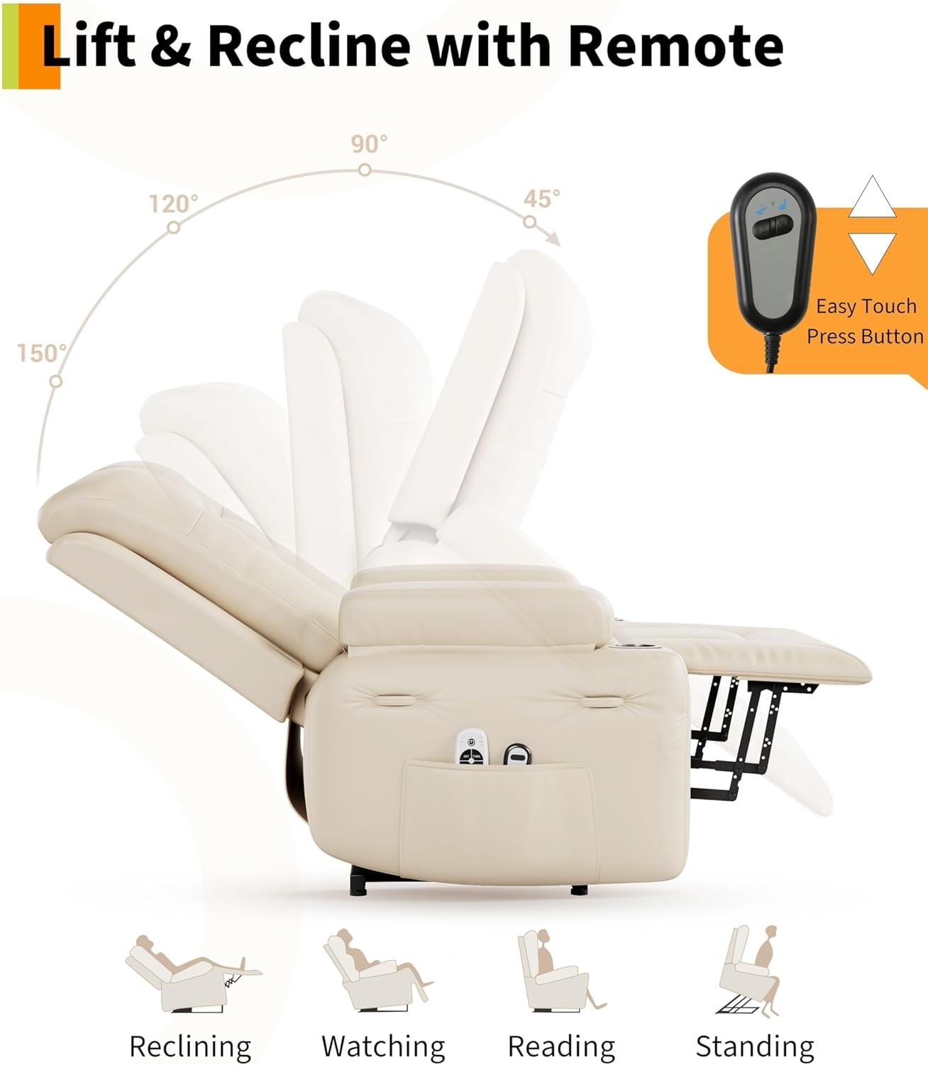 Electric Power PU Leather Lift Chair w/ Remote Control Recliner Chair Massage US