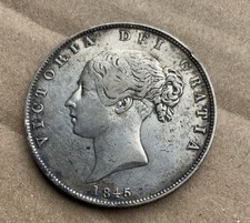 1845 Queen Victoria Silver Half Crown coin . 925 Silver Rare Over date Error
