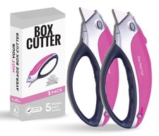 Pink Box Cutter Retractable Utility Knife - Two Pack Heavy Duty Cardboard Car...