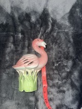 Ceramic Pink Flamingo Bird Figurine Statue on Green Base, Bird Species Flamingo