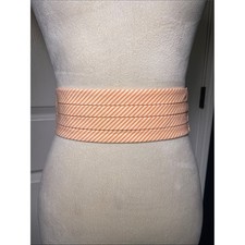 Vintage Ginnie Johansen Dallas Orange White Striped Seersucker Cummerbund Belt
