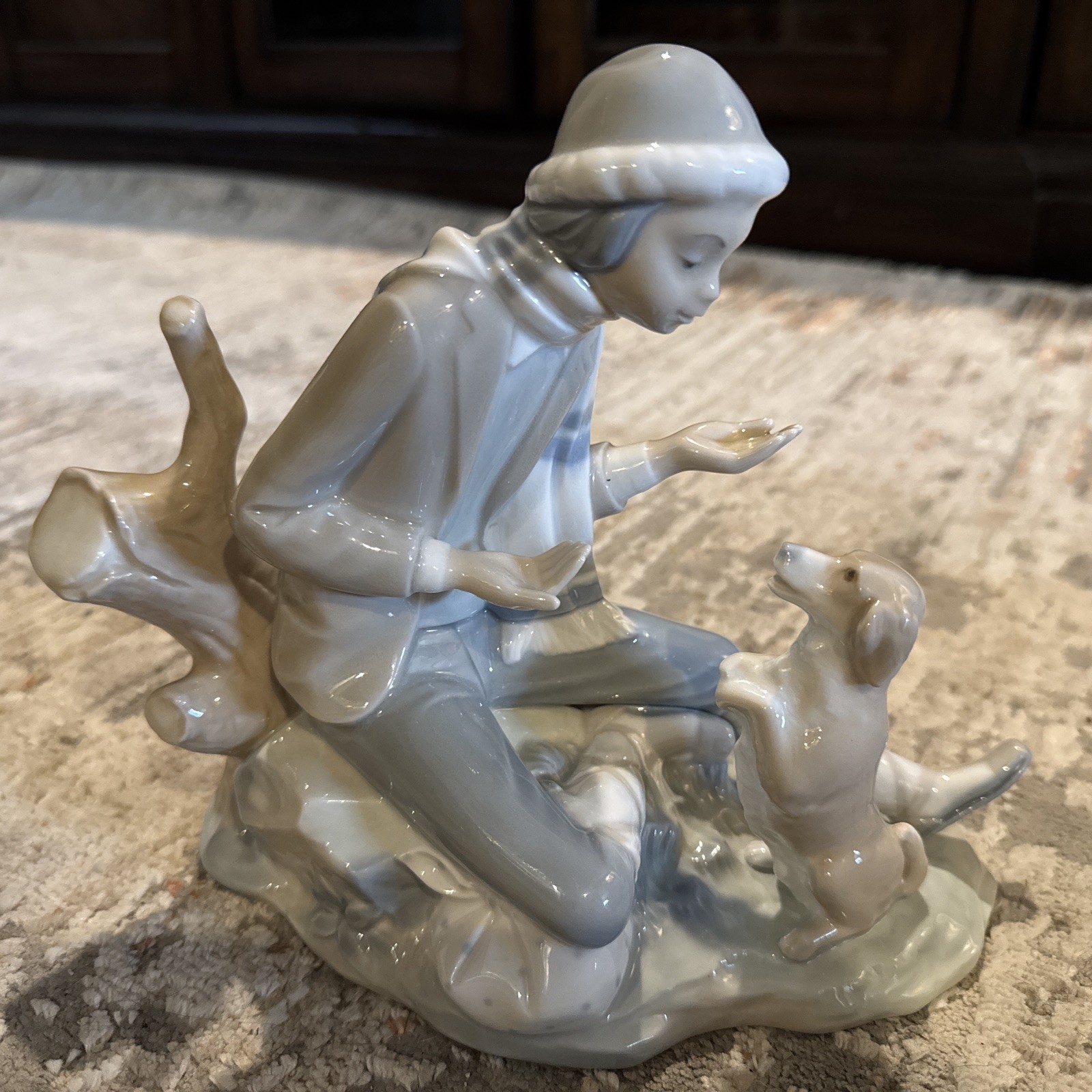 犬の陶器の置物 NAO Spain Handcrafted porcelain VTG NAO Porcelain Figurine #140, Lesson For The Dog, Made In Spain