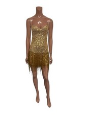 Vtg Roberto Cavalli X H M 2007 Gold Sequin Bead Fringe Corset Dress US6