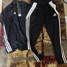 adidas Men's Tracksuit Set Navy White Striped Jacket Pants Zip Size M